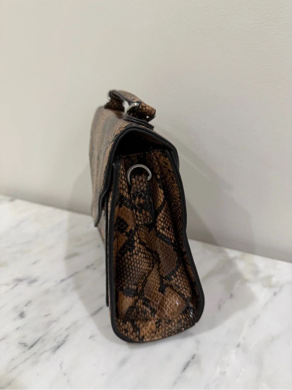 Urban Outfitters Brown Snake-Print Crossbody Top-Handle Bag